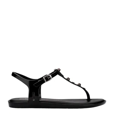 Melissa Open-toed Rivet Flat-soled Sandals In Black