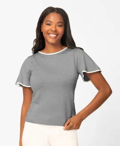 Melissa Paige Petite Boat-neck Flutter-sleeve Sweater In Gray