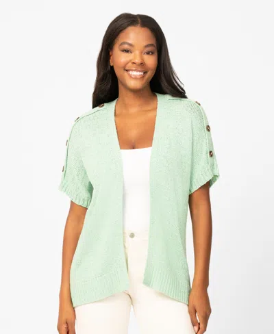 Melissa Paige Petite Button Shoulder Flyaway Cardigan Sweater In Green
