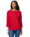 Melissa Paige Petite Button-trim Dolman-sleeve Sweater In Red