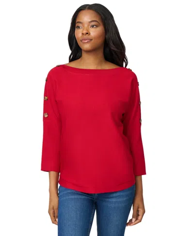 Melissa Paige Petite Button-trim Dolman-sleeve Sweater In Red