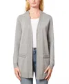 Melissa Paige Petite Cable-knit-trim Open-front Cardigan In Heather Gr