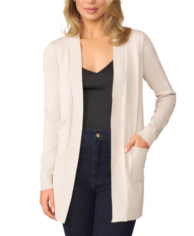 Melissa Paige Petite Cable Trim Open Front Cardigan Sweater In White