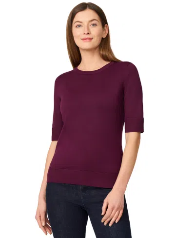 Melissa Paige Petite Crew-neck Elbow-sleeve Fine-gauge Sweater In Purple