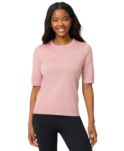 Melissa Paige Petite Crew-neck Elbow-sleeve Fine-gauge Sweater In Pink