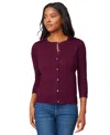Melissa Paige Petite Crewneck 3/4-sleeve Cardigan Sweater In Red