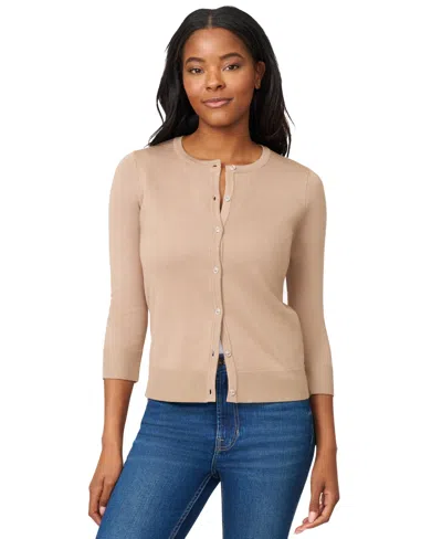 Melissa Paige Petite Crewneck 3/4-sleeve Cardigan Sweater In Neutral