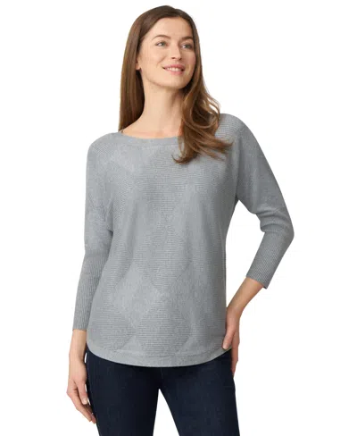 Melissa Paige Petite Diamond-knit Dolman-sleeve Sweater In Gray