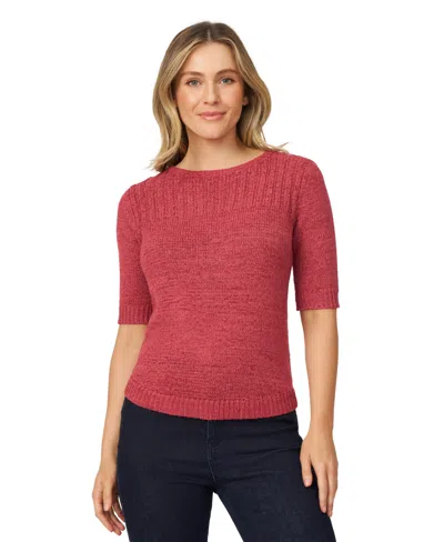 Melissa Paige Petite Elbow-sleeve Ribbed-yoke Sweater In Baroque Rose