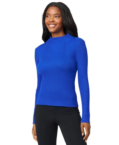 Melissa Paige Petite Funnel-neck Ribbed Pullover Sweater In Blue