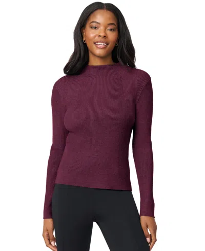 Melissa Paige Petite Funnel-neck Ribbed Pullover Sweater In Brown