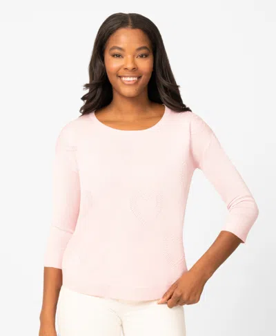 Melissa Paige Petite Heart Textured Hi-low Boat Neck Sweater In Pink