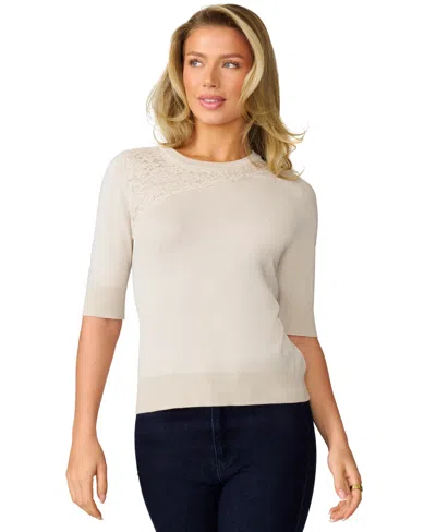 Melissa Paige Petite Lace-panel Elbow-sleeve Sweater