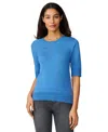 Melissa Paige Petite Lace-panel Elbow-sleeve Sweater In Blue