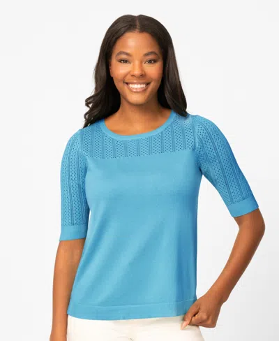 Melissa Paige Petite Mixed Cable Round Hem Sweater In Blue
