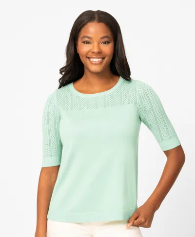 Melissa Paige Petite Mixed Cable Round Hem Sweater In Green