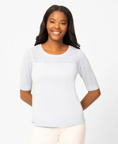 Melissa Paige Petite Mixed Cable Round Hem Sweater In Blue