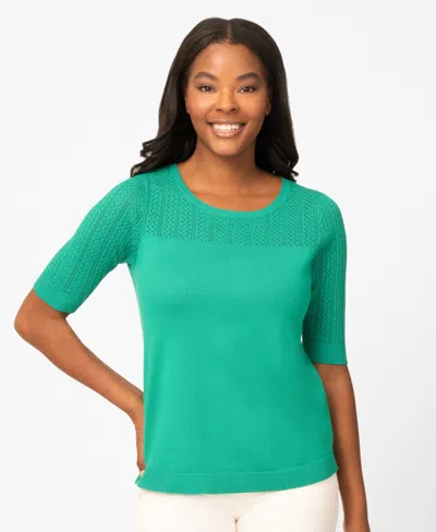 Melissa Paige Petite Mixed Cable Round Hem Sweater In Green