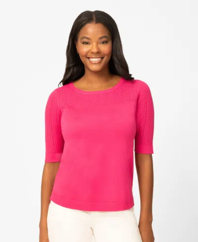 Melissa Paige Petite Mixed Cable Round Hem Sweater In Burgundy