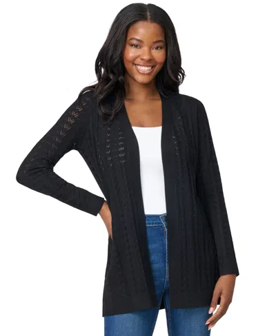 Melissa Paige Petite Pointelle Open-front Cardigan Sweater In Black