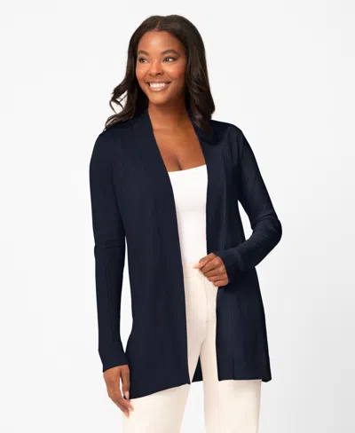 Melissa Paige Petite Pointelle Open-front Long Cardigan In Blue