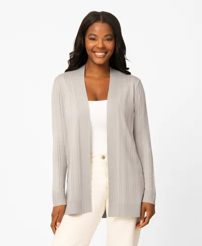 Melissa Paige Petite Pointelle Open-front Long Cardigan In Gray