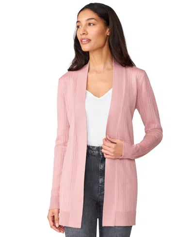Melissa Paige Petite Pointelle Open-front Long Cardigan In Pink