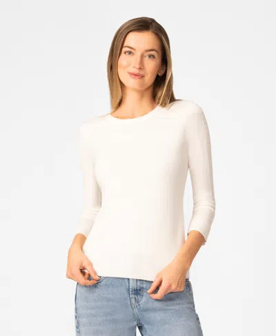 Melissa Paige Petite Pointelle-sleeve Crewneck Sweater In White
