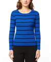 Melissa Paige Petite Women's Scoop Neck Ribbed Striped Sweater In Angelfish