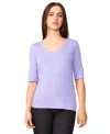 Melissa Paige Petite Rolled V-neck Elbow-sleeve Sweater In Purple