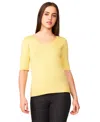 Melissa Paige Petite Rolled V-neck Elbow-sleeve Sweater In Yellow