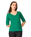 Melissa Paige Petite Rolled V-neck Elbow-sleeve Sweater In Green