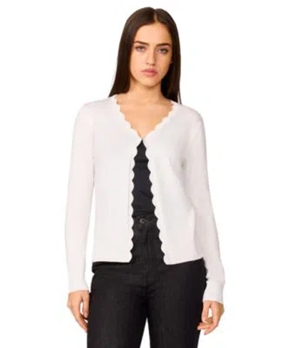 Melissa Paige Petite Scallop Edge Cardigan Sweater In White