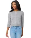 Melissa Paige Petite Textured-stripe Cardigan Sweater In Gray