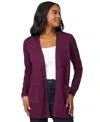 Melissa Paige Petite Textured-stripe Open-front Cardigan Sweater In Purple