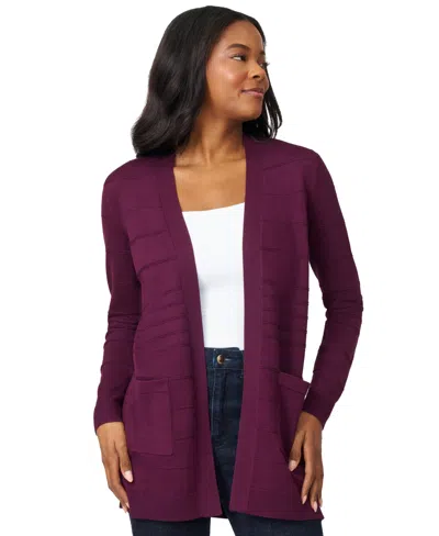 Melissa Paige Petite Textured-stripe Open-front Cardigan Sweater In Purple