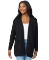Melissa Paige Petite Textured-stripe Open-front Cardigan Sweater In Black