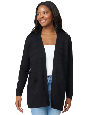 Melissa Paige Petite Textured-stripe Open-front Cardigan Sweater In Black