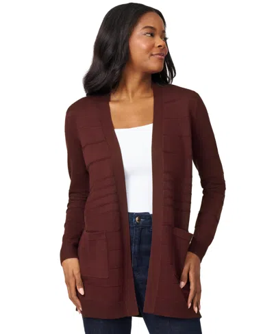 Melissa Paige Petite Textured-stripe Open-front Cardigan Sweater In Brown