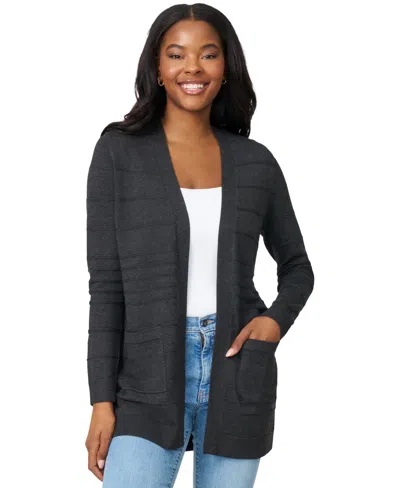 Melissa Paige Petite Textured-stripe Open-front Cardigan Sweater In Gray