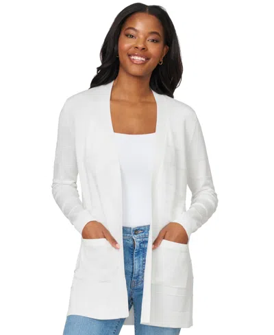 Melissa Paige Petite Textured-stripe Open-front Cardigan Sweater In White