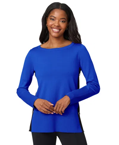 Melissa Paige Petite Tipped Side-button Tunic Sweater In Blue