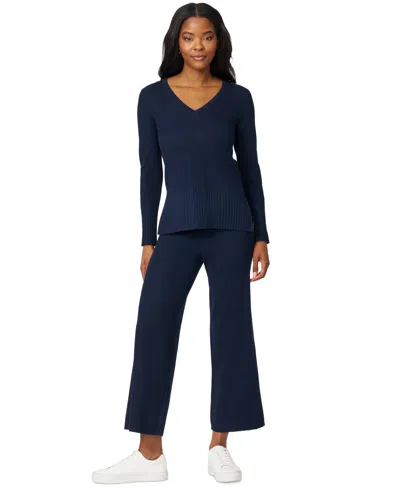 Melissa Paige Petite Ribbed-knit V-neck Tunic & Pant Sweater Set In Black