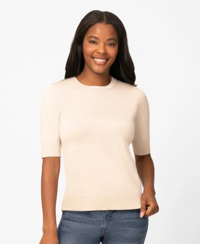 Melissa Paige Petite Whip Stitch Elbow-sleeve Crewneck Sweater In Neutral