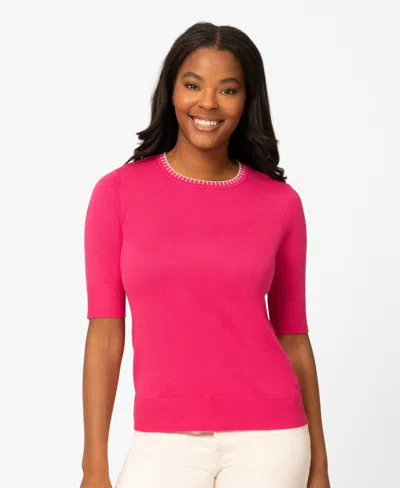 Melissa Paige Petite Whip Stitch Elbow-sleeve Crewneck Sweater In Pink