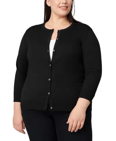 Melissa Paige Plus Size 3/4-sleeve Cardigan Sweater In Black