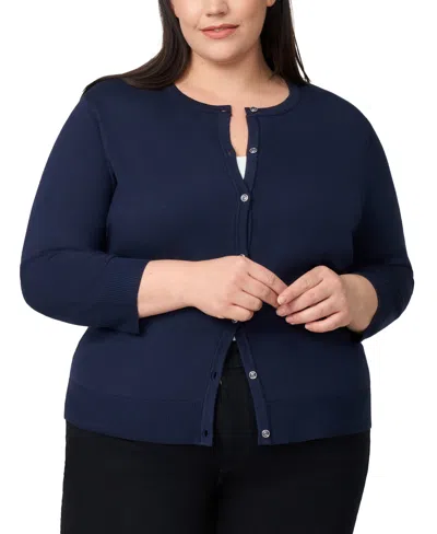 Melissa Paige Plus Size 3/4-sleeve Cardigan Sweater In Blue