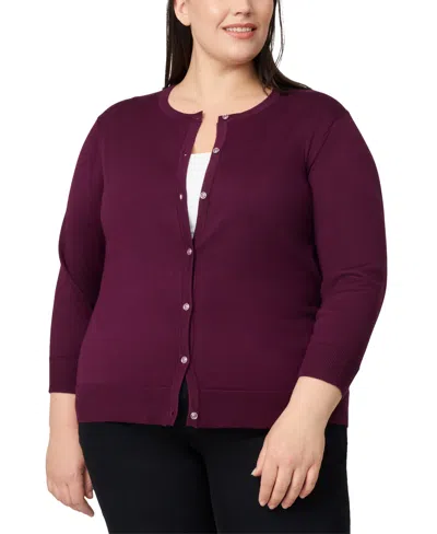 Melissa Paige Plus Size 3/4-sleeve Cardigan Sweater In Purple