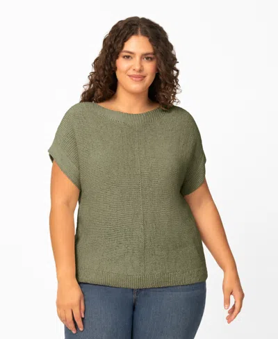 Melissa Paige Plus Size Button Back Tape Yarn Short-sleeve Knit Sweater, Macy's Exclusive In Green