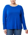 Melissa Paige Plus Size Button-cuff Boat-beck Sweater In Angelfish Blue